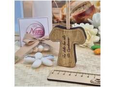 Bomboniera Comunione e Cresima Profumatore Tau in Legno con Frase Capolavoro