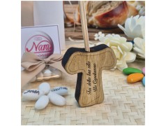 Bomboniera Comunione e Cresima Profumatore Tau in Legno con Frase Capolavoro