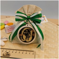 Bomboniera 18 Anni e Comunione Portachiavi DJ Cuffie Oro Specchiato con Nome