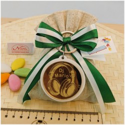 Bomboniera 18 Anni e Comunione Portachiavi DJ Cuffie Oro Specchiato con Nome