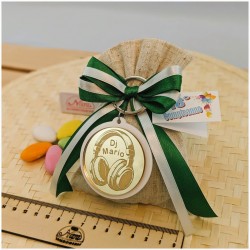 Bomboniera 18 Anni e Comunione Portachiavi DJ Cuffie Oro Specchiato con Nome