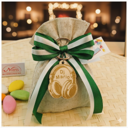 Bomboniera 18 Anni e Comunione Portachiavi DJ Cuffie in legno con Nome