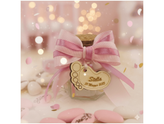 Bomboniera Nascita e Battesimo Barattolino Vetro con Piedino in Legno Personalizzato