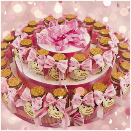 Torta Bomboniera Battesimo Bimba Scenografica con Vasetti e Piedino Legno Personalizzato