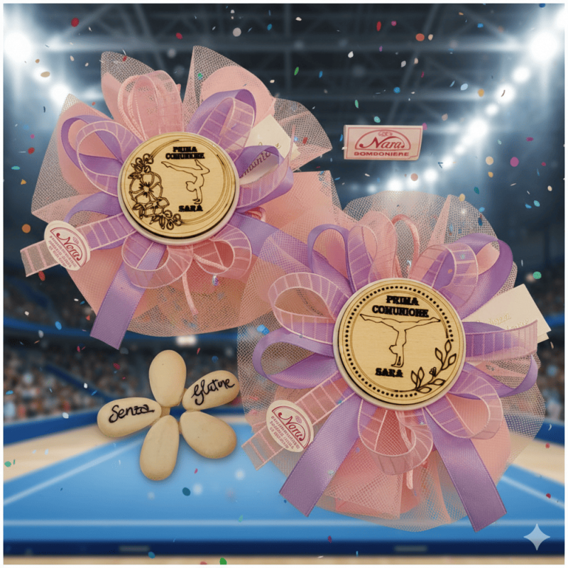 Bomboniera Comunione Ginnastica Artistica Magnete in Legno Personalizzato con Nome