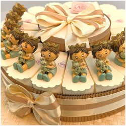 Torta Bomboniera Battesimo Bimbo Il Principe Sognatore Statuina Seduta con Ranocchio