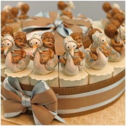 Torta Bomboniera Nascita e Battesimo Bimbo Bebè nel Guscio con Cicogna e Salvadanaio