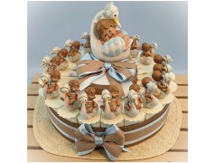 Torta Bomboniera Nascita e Battesimo Bimbo Bebè nel Guscio con Cicogna e Salvadanaio