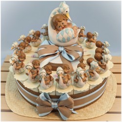 Torta Bomboniera Nascita e Battesimo Bimbo Bebè nel Guscio con Cicogna e Salvadanaio