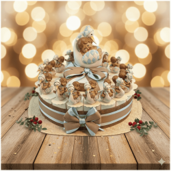 Torta Bomboniera Nascita e Battesimo Bimbo Bebè nel Guscio con Cicogna e Salvadanaio