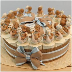 Torta Bomboniera Nascita e Battesimo Bimbo "Bebè nel Guscio" con Cicogna e Salvadanaio