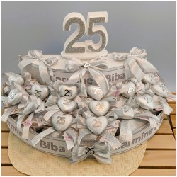 Torta Bomboniera Nozze d'Argento 25° Anniversario Cuore Scintillante con Nomi Personalizzati
