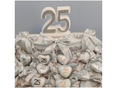 Torta Bomboniera Nozze d'Argento 25° Anniversario Cuore Scintillante con Nomi Personalizzati