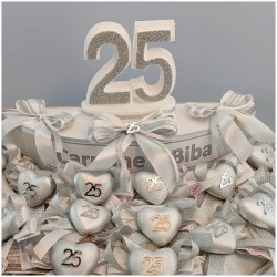 Torta Bomboniera Nozze d'Argento 25° Anniversario Cuore Scintillante con Nomi Personalizzati