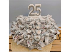 Torta Bomboniera Nozze d'Argento 25° Anniversario Cuore Scintillante con Nomi Personalizzati