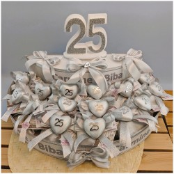Torta Bomboniera Nozze d'Argento 25° Anniversario Cuore Scintillante con Nomi Personalizzati