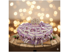 Torta Bomboniera Comunione e Cresima Cuore Lilla Metallizzato con Fiore di Loto Centrale