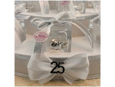 Torta Bomboniera Nozze d'Argento Scrigno di Luce - Scatolina in Cristallo con Icona 25°
