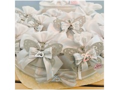 Torta Bomboniera Nozze d'Argento "Volo d'Argento" con Farfalla Traforata e Sacchetto