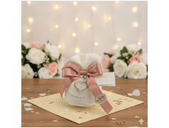 Sacchetto Bomboniera Cuore di Perle in Tessuto Shabby con Strass e Nastro Rosa Antico