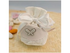 Sacchetto Bomboniera Volo di Luce in Tessuto White con Farfalla di Perle e Strass