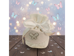 Sacchetto Bomboniera Volo di Luce in Tessuto White con Farfalla di Perle e Strass