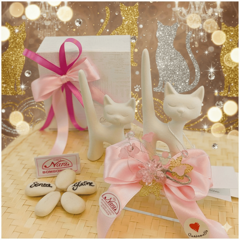 Bomboniera Solidale Cuorematto Gatto Porta Anelli in Ceramica Bianca