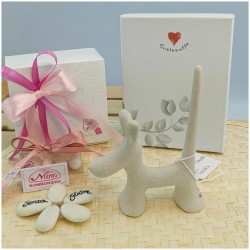 Bomboniera Solidale Cuorematto Cane Porta Anelli in Ceramica Bianca