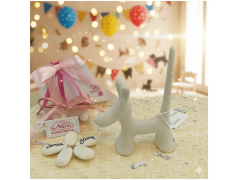 Bomboniera Solidale Cuorematto Cane Porta Anelli in Ceramica Bianca