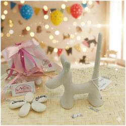 Bomboniera Solidale Cuorematto Cane Porta Anelli in Ceramica Bianca