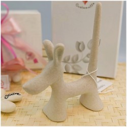 Bomboniera Solidale Cuorematto Cane Porta Anelli in Ceramica Bianca