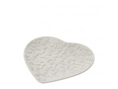 Bomboniera Hervit Piatto Cuore in Porcellana Bianca con Decori Floreali a Rilievo