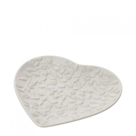 Bomboniera Hervit Piatto Cuore in Porcellana Bianca con Decori Floreali a Rilievo