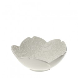 Bomboniera Hervit Ciotola a Fiore in Porcellana Bianca con Decori Floreali a Rilievo