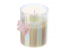 Bomboniera Hervit Candela in Vetro Iridescente con Farfalla Rosa