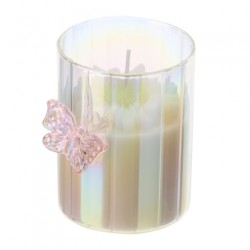 Bomboniera Hervit Candela in Vetro Iridescente con Farfalla Rosa