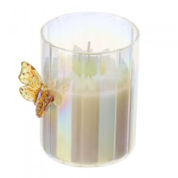 Bomboniera Hervit Candela in Vetro Iridescente con Farfalla Gialla