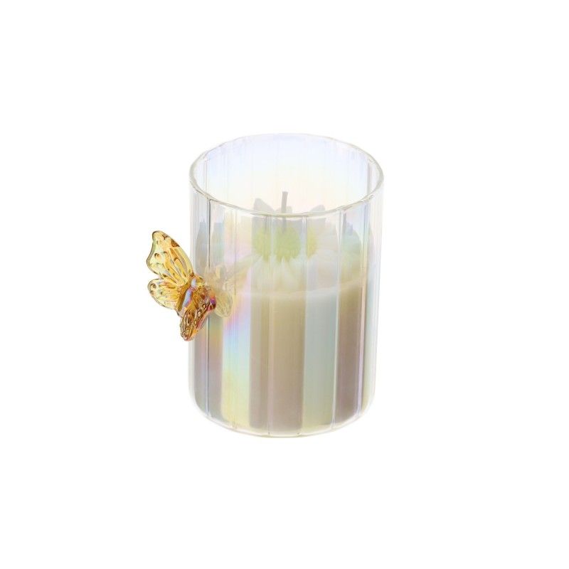 Bomboniera Hervit Candela in Vetro Iridescente con Farfalla Gialla