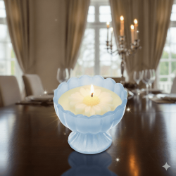 Bomboniera Hervit Candela in Coppa di Vetro Celeste con Margherita