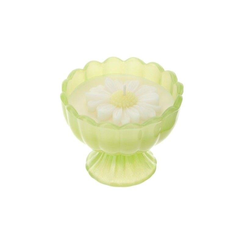 Bomboniera Hervit Candela in Coppa di Vetro Verde con Margherita