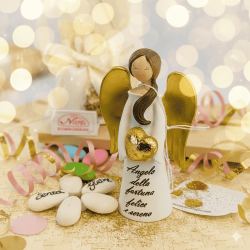 Bomboniera Comunione e Cresima Angelo Messaggero di Fortuna con Ali e Cuore Oro