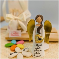 Bomboniera Comunione e Cresima Angelo Messaggero di Fortuna con Ali e Cuore Oro