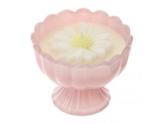 Bomboniera Hervit Candela in Coppa di Vetro Rosa con Margherita