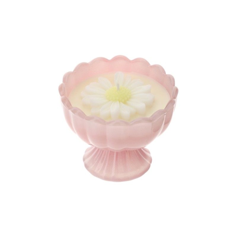 Bomboniera Hervit Candela in Coppa di Vetro Rosa con Margherita