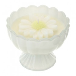 Bomboniera Hervit Candela in Coppa di Vetro Bianco con Margherita