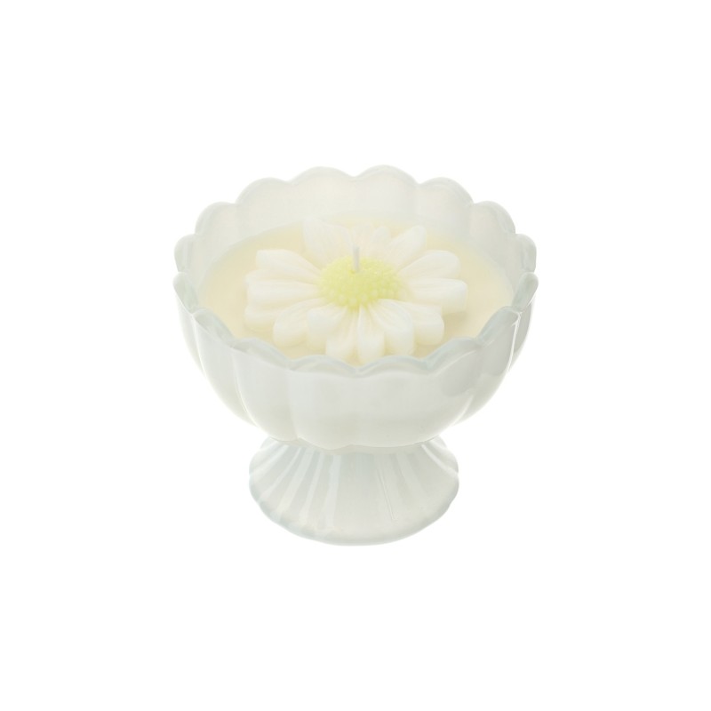 Bomboniera Hervit Candela in Coppa di Vetro Bianco con Margherita