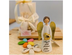 Bomboniera Comunione e Cresima Angelo maschio "Messaggero di Fortuna" con Ali e Cuore Oro