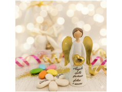 Bomboniera Comunione e Cresima Angelo maschio "Messaggero di Fortuna" con Ali e Cuore Oro