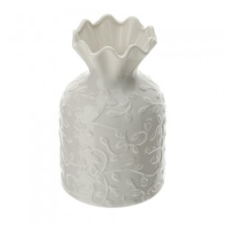 Bomboniera Hervit Vaso a Sacchetto in Porcellana Bianca con Decori Floreali a Rilievo