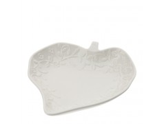 Bomboniera Hervit Piatto Foglia in Porcellana Bianca con Decori Floreali